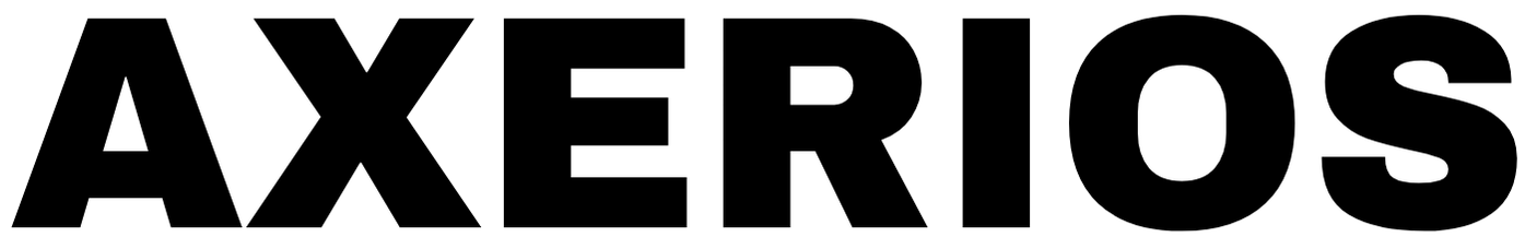 Black 'AXERIOS' logo on a white background