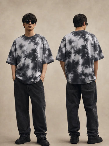 Black and White tie and dye t shirt front back 1