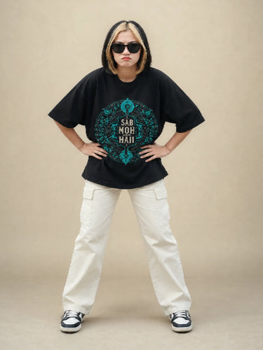 "Sub Moh Maya Hai" Black Oversized T-Shirt For Women
