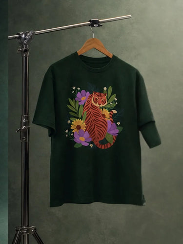 Majestic Tiger Graphic T-Shirt For Women front Hanging t shirt