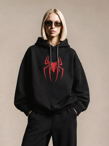 Spiderman hoodie for women front standing close up pose