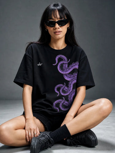 Octopus Arms Black Oversized T-Shirt For Women