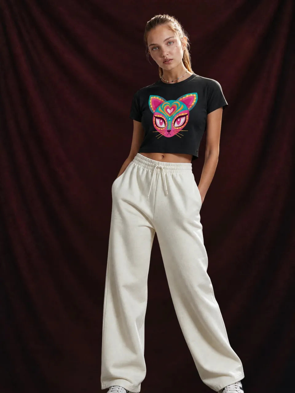 Black Cat Cropped Baby T-Shirt.
