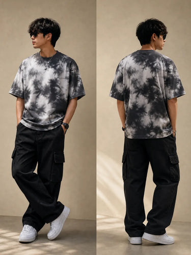 Black and White tie and dye  t shirt front back