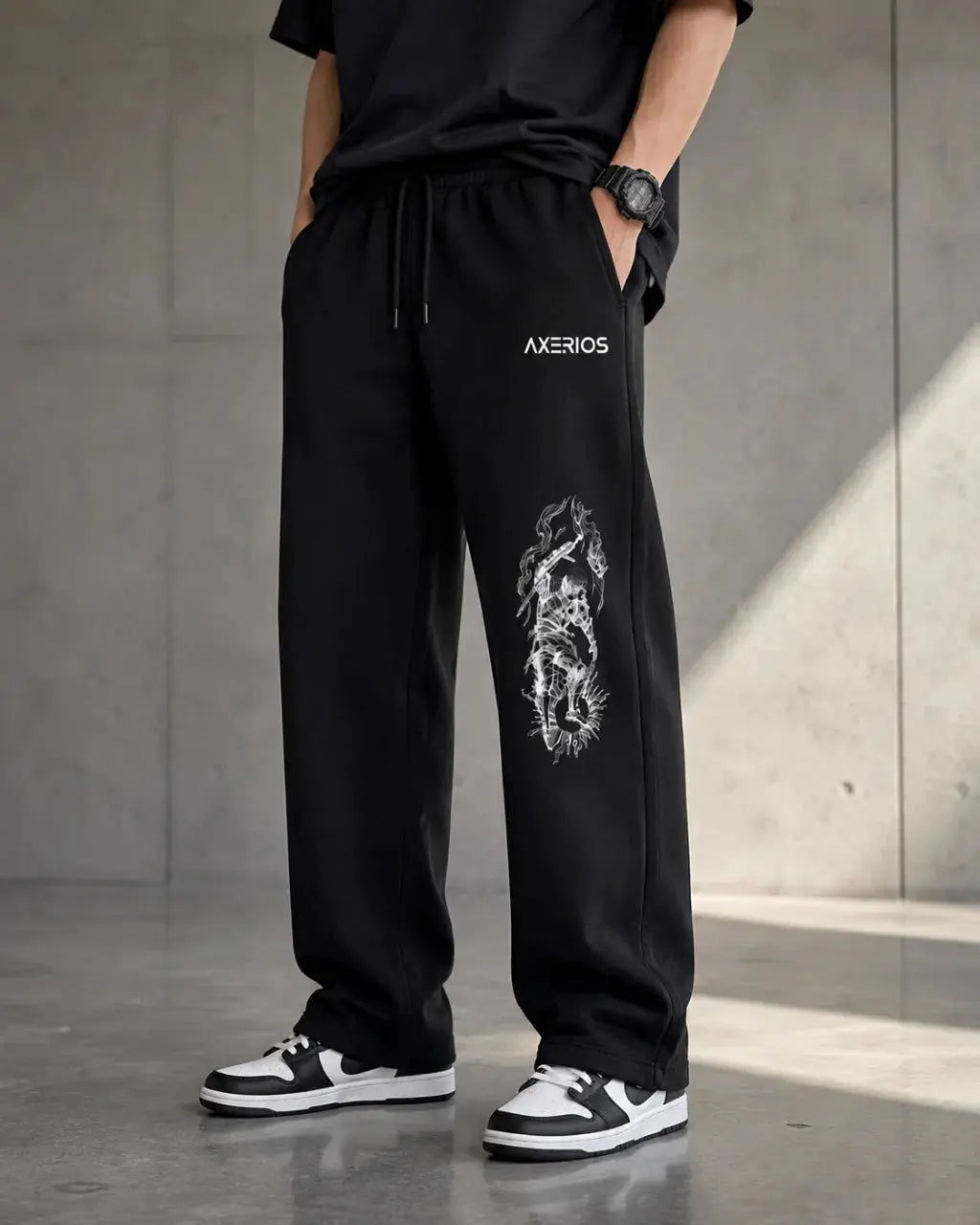 Black Relaxed Fit Sweatpants 260 GSM Terry Cotton Blend Axerios Axerios