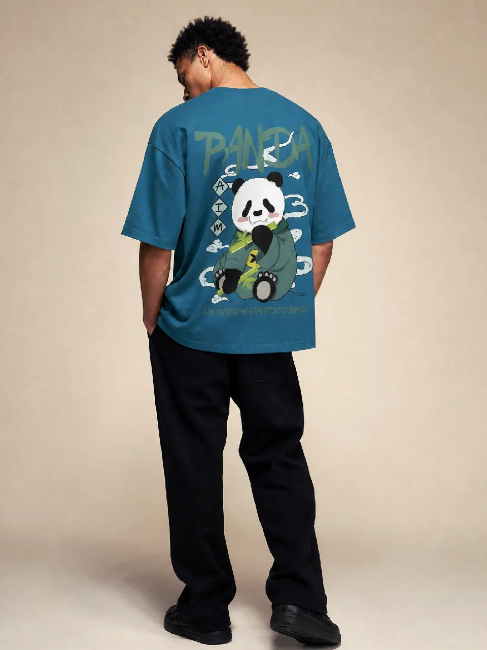Drop shoulder panda oversized t shirt for men