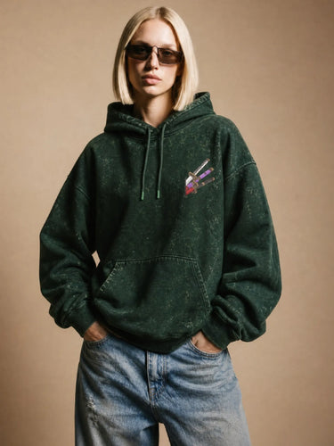 Zoro Acid Wash Green Hoodie For Women