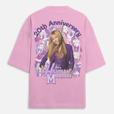 Pink t-shirt with Hannah Montana graphic and '20th Anniversary' on back