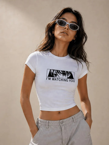 I M Watching You Baby Tee front view