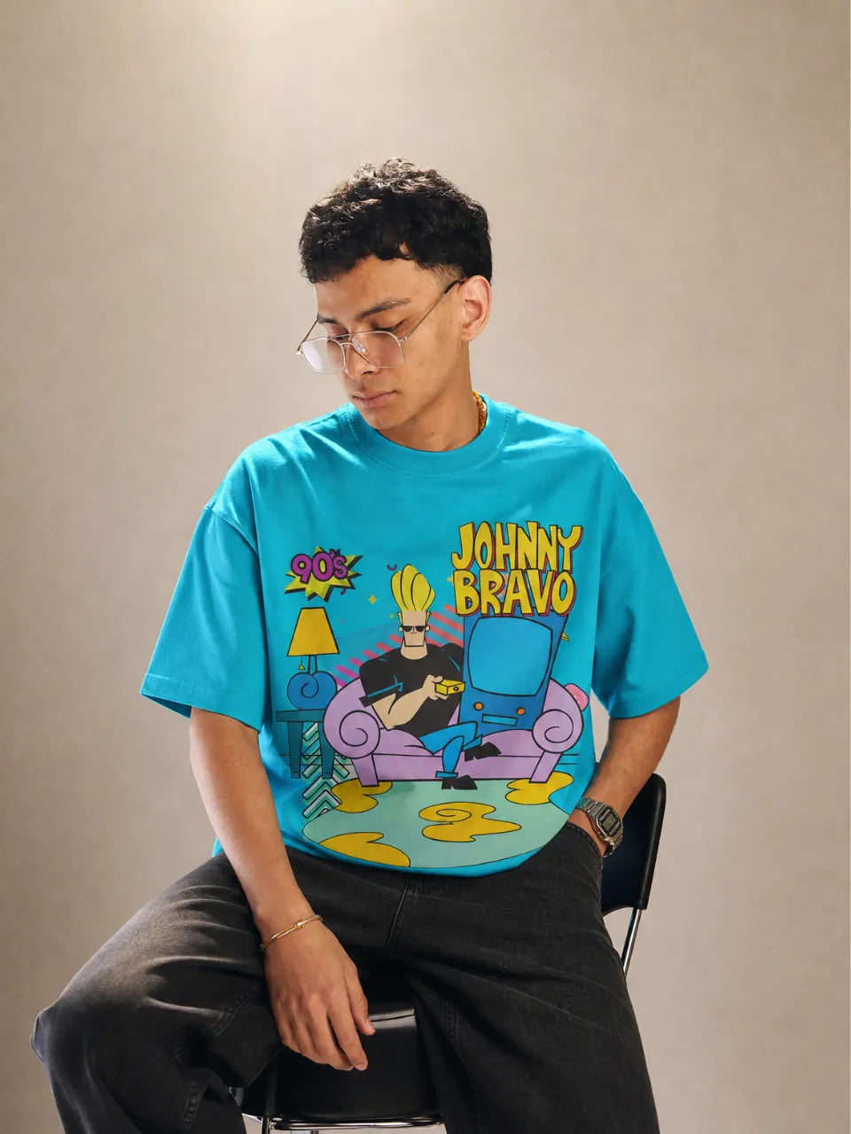Johnny Bravo t shirt SkyBlue front view