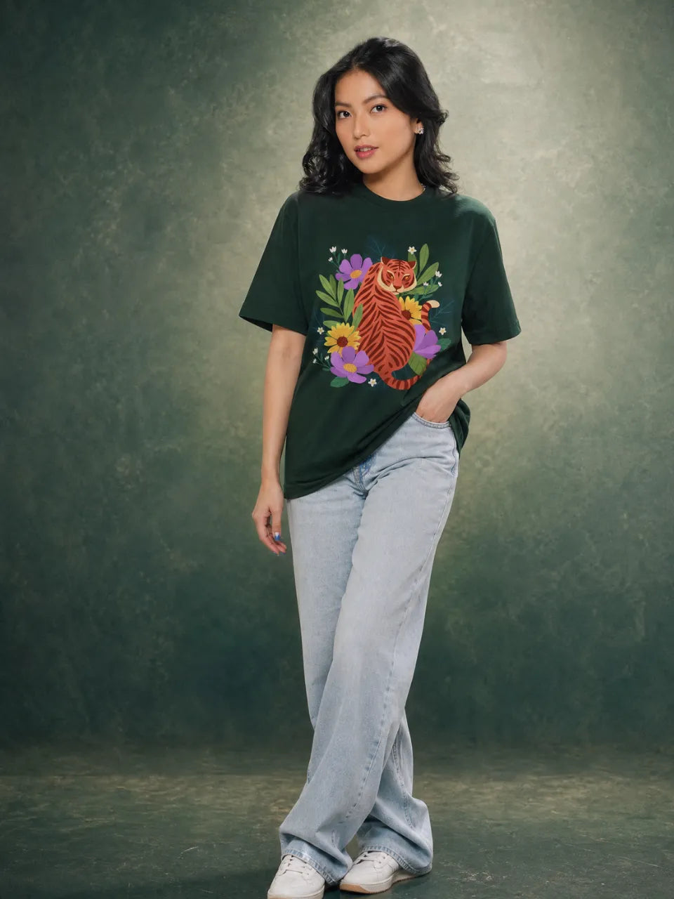 Majestic Tiger Graphic T-Shirt For Women front standing pose