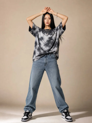 Tie-dye Black and White T-Shirt for Women  standng front pose