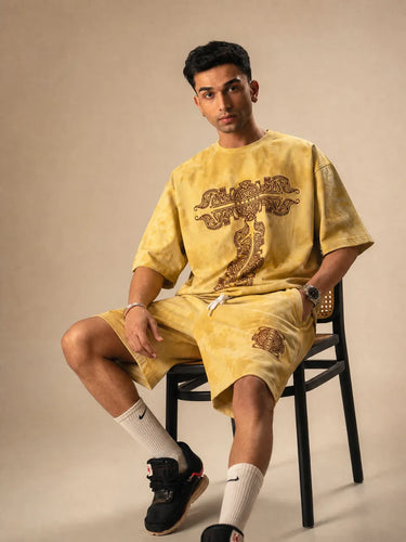 Tie and Dye shorts mens sitting