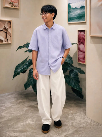 lavender cotton oversized shirt.