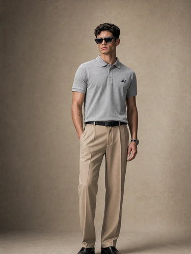 Grey Melange Polo T Shirt