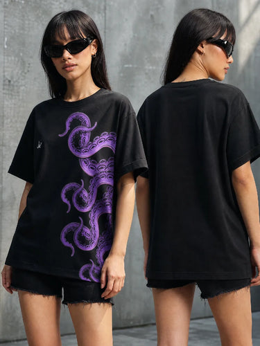 Octopus Arms Black Oversized T-Shirt For Women