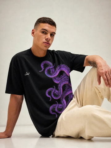 Octopus Arms Black Oversized T-Shirt.