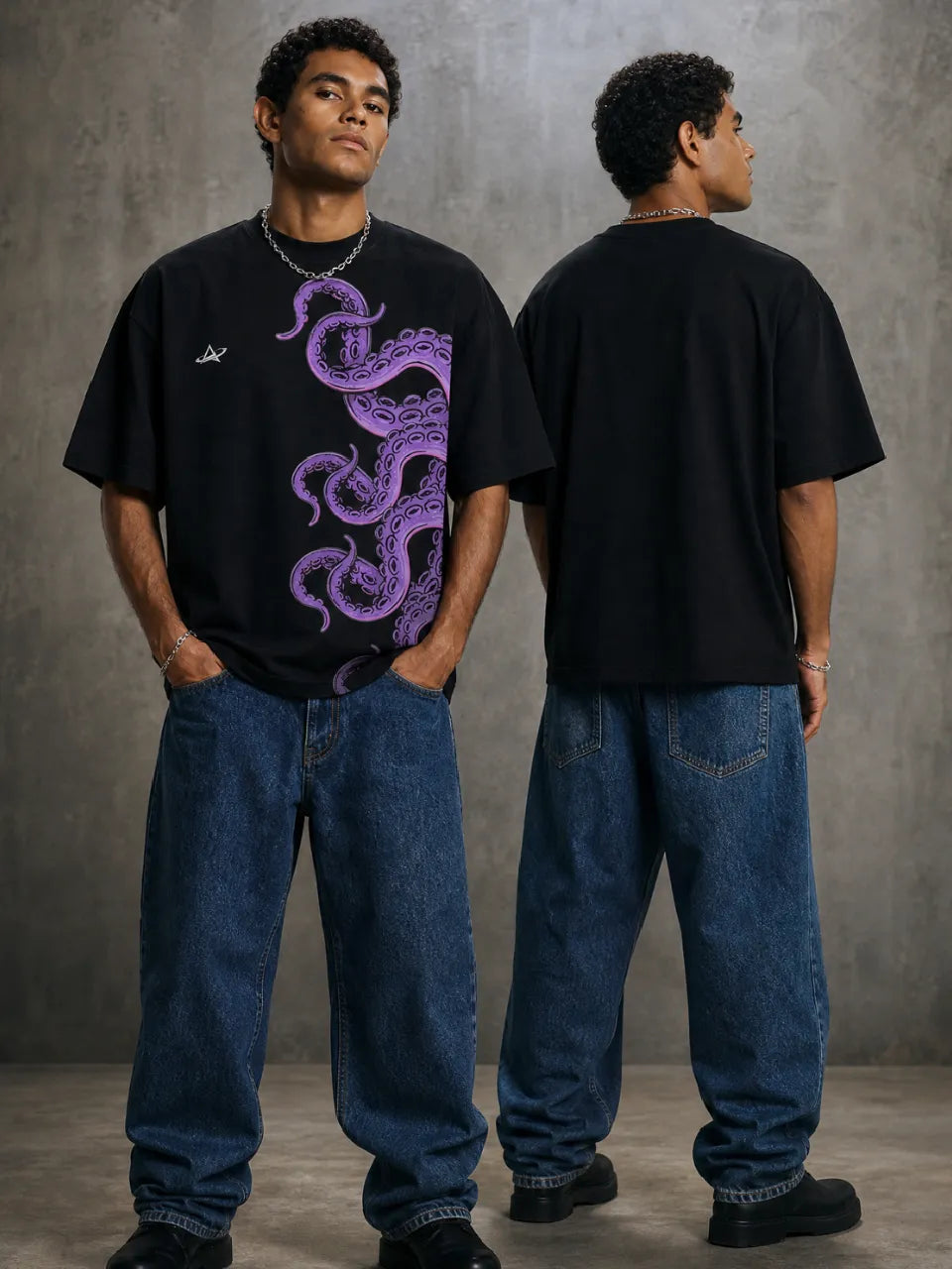Octopus Arms Black Oversized T-Shirt