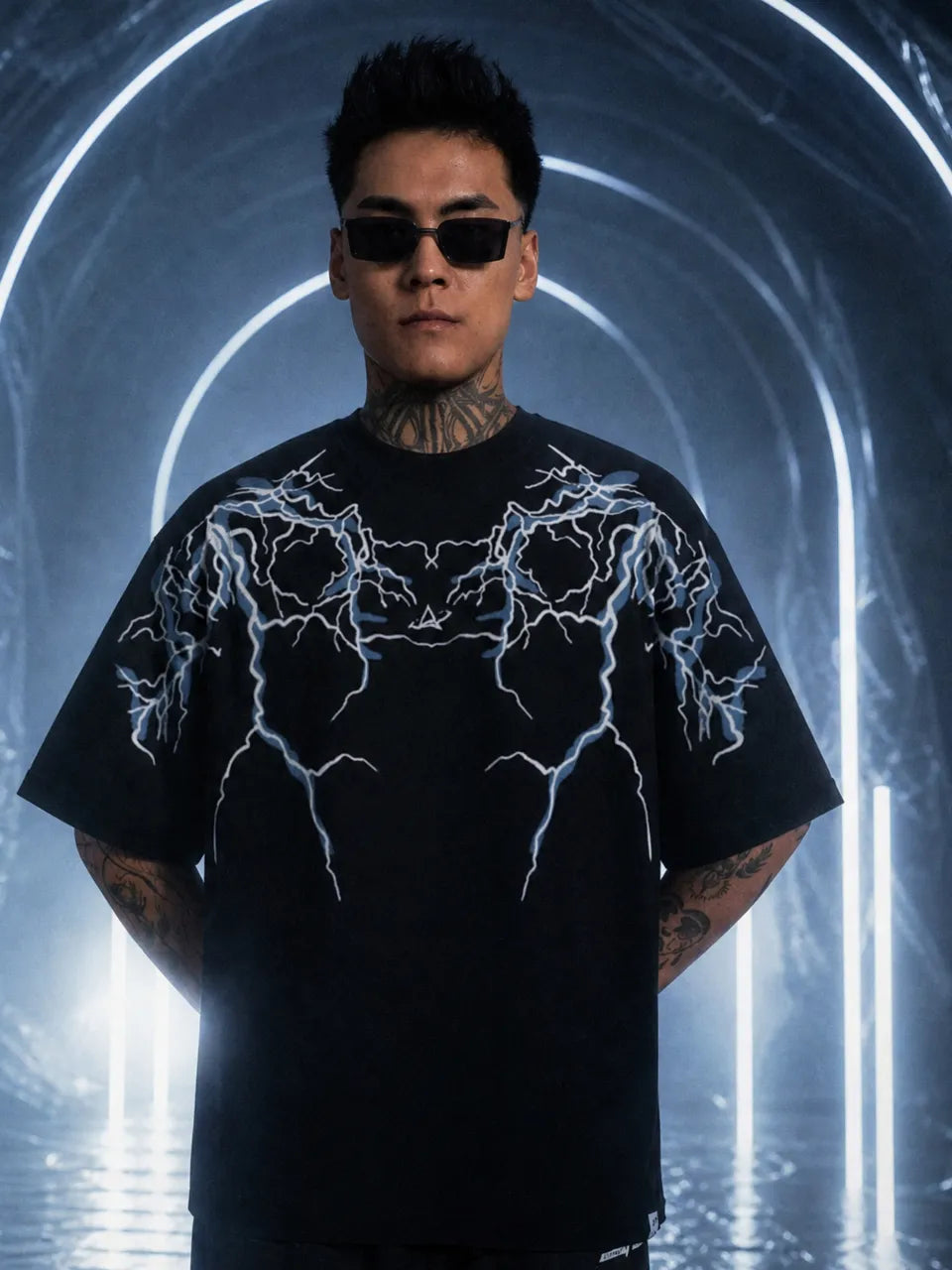 Thunder Lightning Black Oversized T-Shirt.