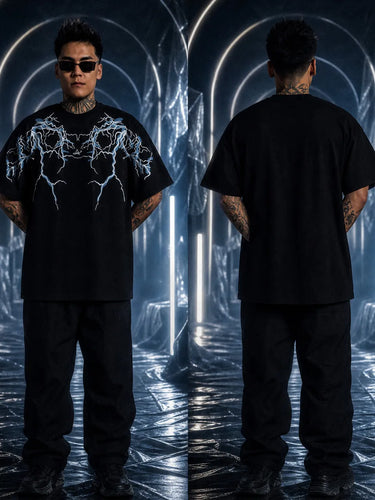 Thunder Lightning Black Oversized T-Shirt