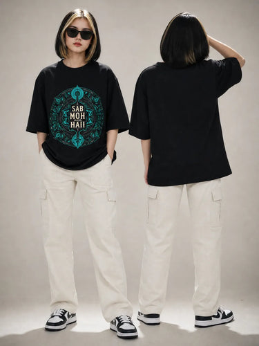 "Sub Moh Maya Hai" Black Oversized T-Shirt For Women