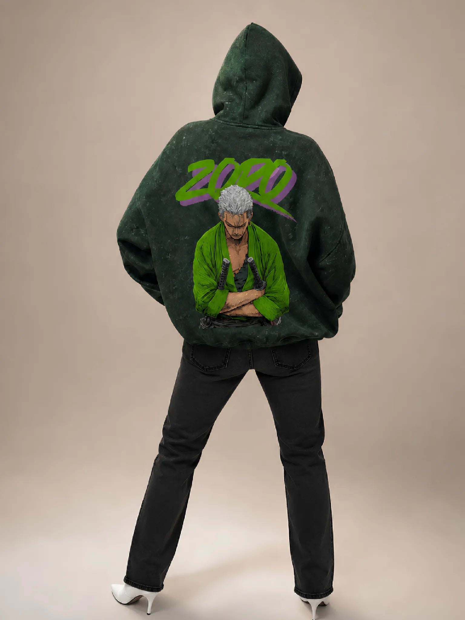 Zoro Acid Wash Hoodie For Women back