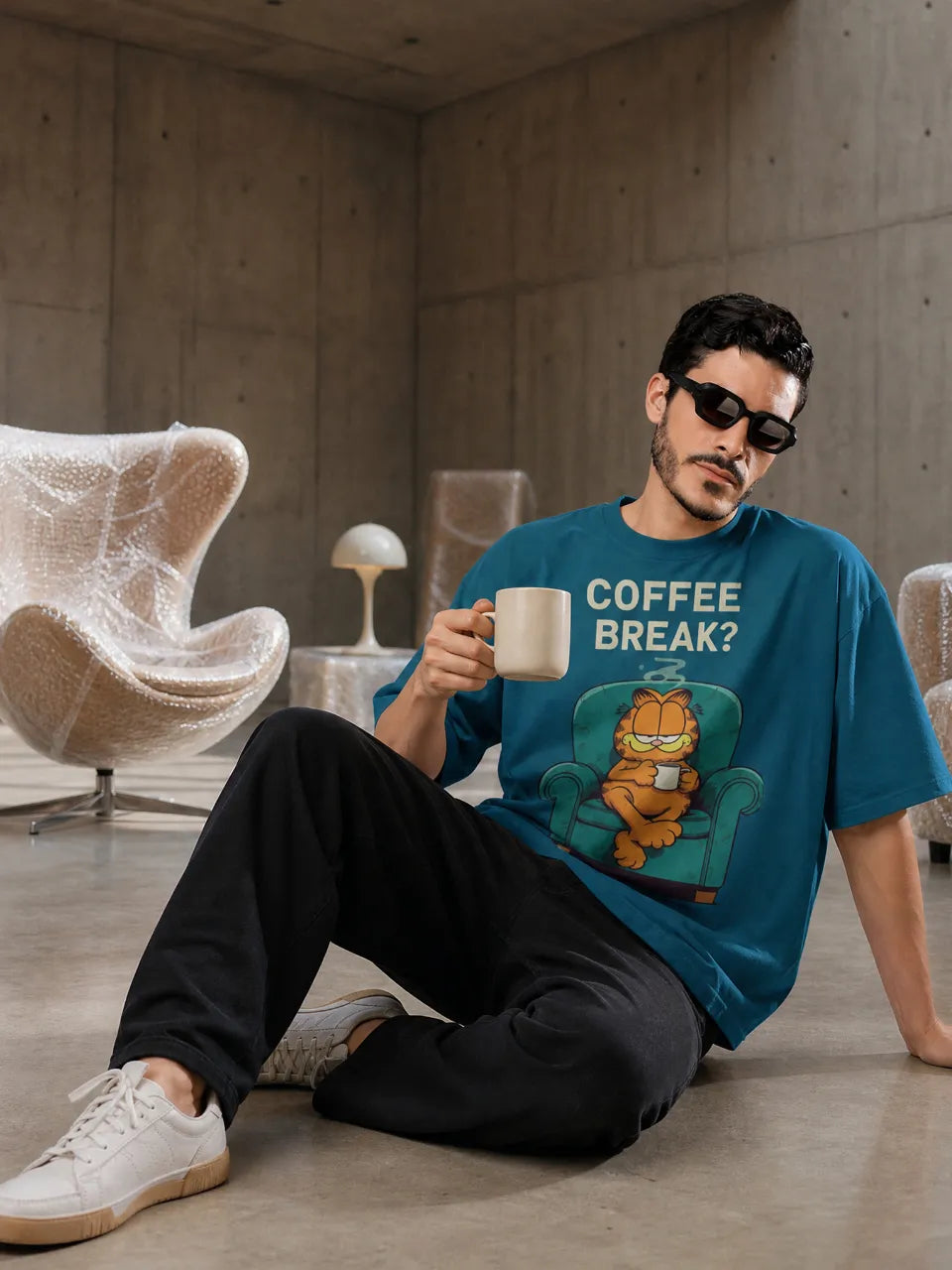 Coffee Break oversized t shirt for men front view