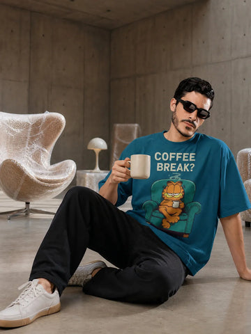Coffee Break oversized t shirt for men front view